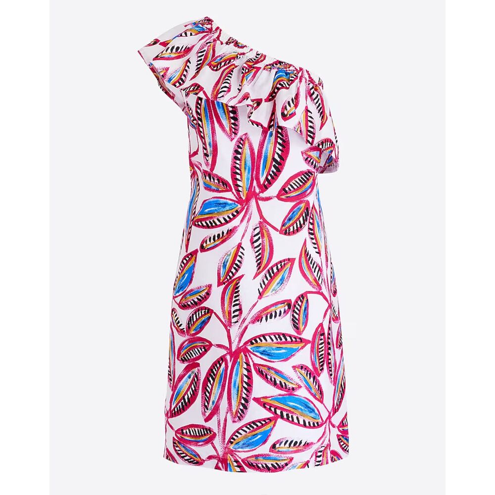 J. Crew One Shoulder Linen Dress XS Floral Resort Coastal Chic Summer Vacation - Picture 2 of 9